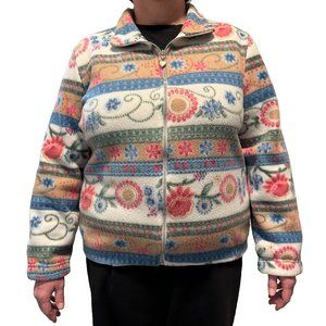 Carroll Reed Vintage Rustic Floral Fleece Zip-Up Jacket